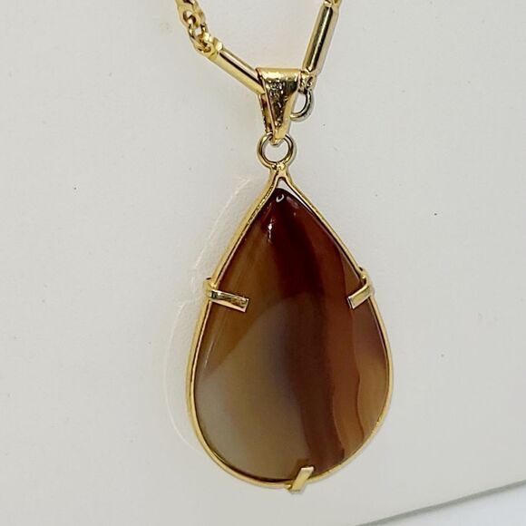 Vintage Agate Stone Teardrop Pendant Necklace - Picture 1 of 5